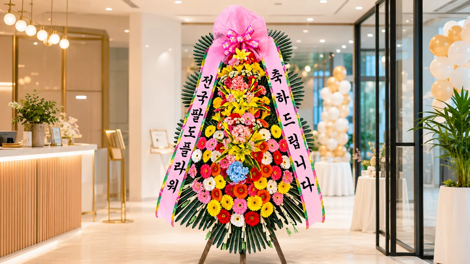 행사장에 놓인 축하화환